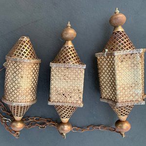 3 Large Vintage Hanging Metal Lamps / Lights